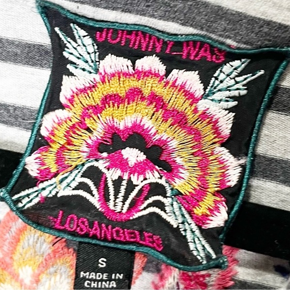 Johnny Was Sandra Split Jersey Striped Embroidered Long Sleeve Tee Small - Picture 12 of 13